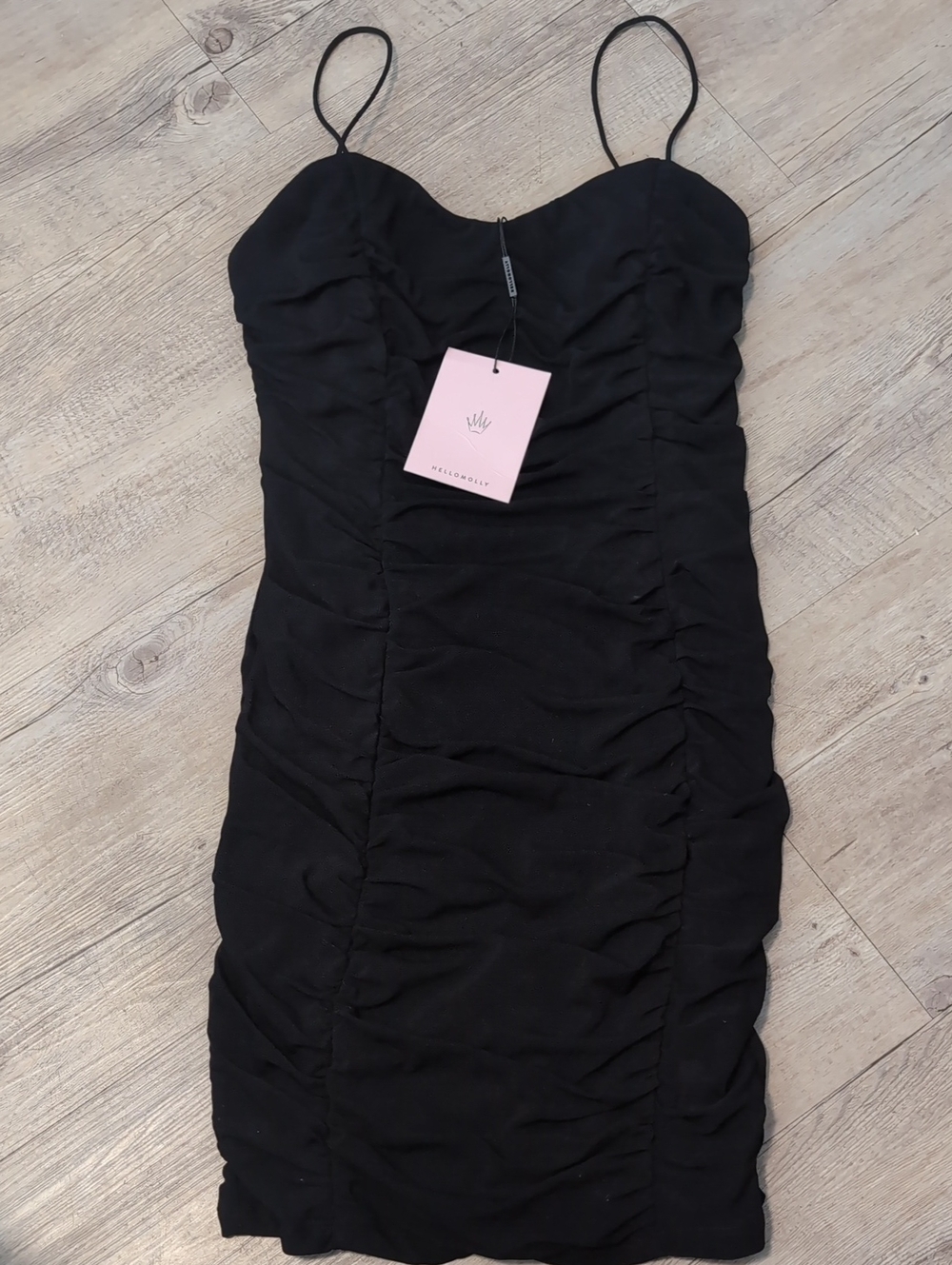 Hello Molly Black Ruched Mini Slip Dress- L